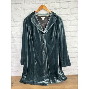 Coldwater Creek Velvet Blazer Jacket Womens W18 Teal Silk Blend Boho Luxe Vampy